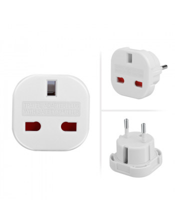UK to EU Travel adapter with safety shutter.