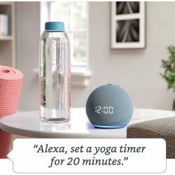 Alexa, Echo Dot Generatia a 4-a , cu ceas, asistent vocal inteligent - Glacier White