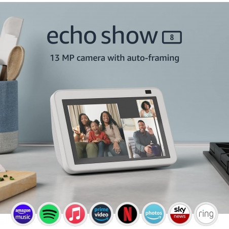 Echo Show 8, Generatia a 2-a (2021), asistent vocal inteligent, display smart HD si camera 13MP - Glacier White